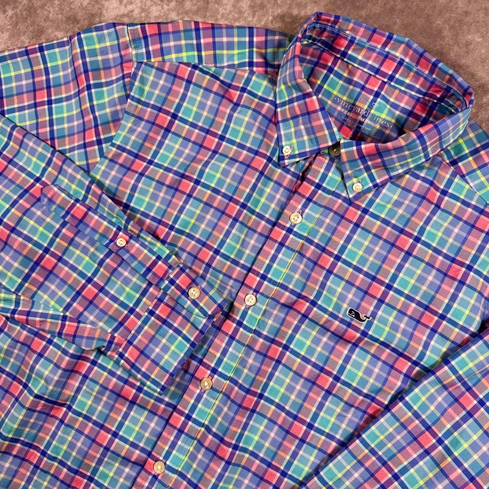 Vineyard Vines Performance Classic Fit Plaid Shirt Mens Large Multi Color 729